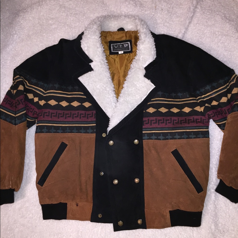 Patterned Jacket with faux shearling trim